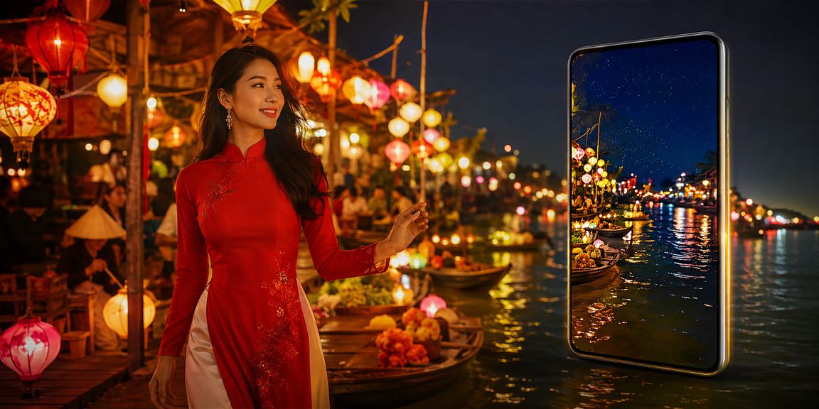 Người chơi trải nghiệm casino app tại phố cổ Hội An với áo dài truyền thống
