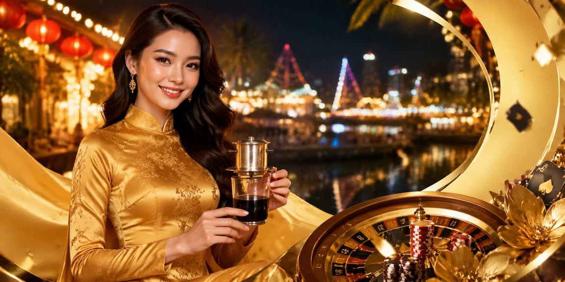 Người dùng tại Nha Trang trong trang phục áo dài trải nghiệm ưu đãi VIP và bonus trên thiết bị di động